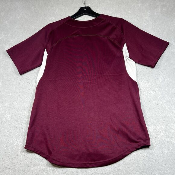 Nike Jersey Mens Large Maroon White Short Sleeve Baseball Button Up Logo Jersey - Picture 8 of 12